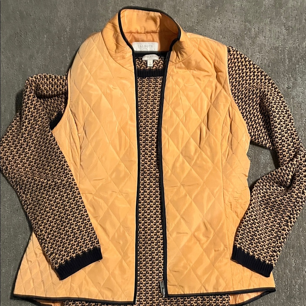 Talbots tangerine and navy Crew Neck Sweater/ vest combo